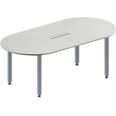 Schäfer Shop Genius Vergadertafel MODENA FLEX, in hoogte verstelbaar, ovale vorm, 4-poot vierkante buis, B 2000 x D 1000 mm, 6-voudige contactdoos, lichtgrijs