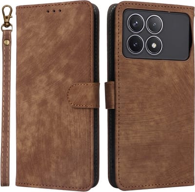 Coverup Hoesje - Geschikt voor Xiaomi Poco F6 Pro Hoesje - Coverup Book Case met Koord - Bruin