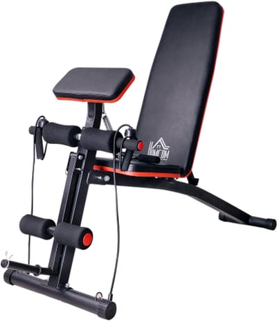 Multifunctionele halterbank krachtstation met veerbooster, trainingsbank tot 120 kg, zwart, 54 x 160 x 106 cm
