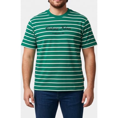 Calvin Klein Ss Stripe Casual Pique Tee Enchanted Forest Taglia: S | T-shirt stampate Outlet | Uomo