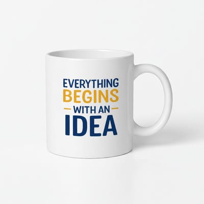 Inspirerende Mok: Everything Begins With An Idea - Koffiemok met Quote