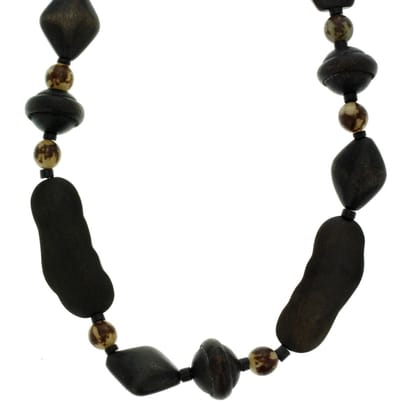 Behave - Lange bruine ketting met houten kralen 125cm