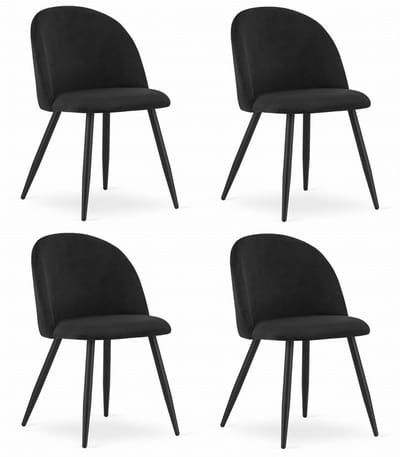 Set van 4 Stoelen BELLO - Zwart Velvet, Zwarte Metalen Poten, Modern Design en Uitstekend Zitcomfort voor Woonkamer, Slaapkamer, Eetkamer of Kantoor, Max. 120 kg