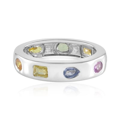 Cavill - Zilveren ring platina geplateerd - Blauw peervormige saffier 0,181 ct - Roze Mozambique & Madagaskar saffier - Handgemaakt elegant damesring