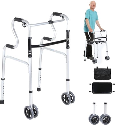 Inklapbare Looprek met Wielen en Zithulp - In Hoogte Verstelbaar Aluminium Rollator