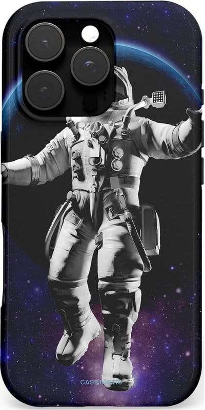 Casetastic hoesje geschikt voor Apple iPhone 16 Pro - MagSafe - Dubbellaagse bescherming - Zweven tussen ruimte en tijd - Fashion Case - Donkerblauw Zwart Grijs