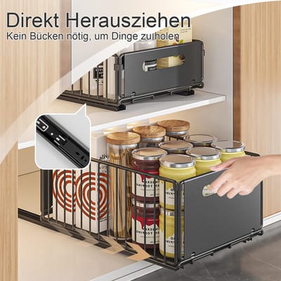 Kastorganizer, 4 stuks, uittrekbaar ladeplankopslag, keukenkast, binnenlade, organizer, uittrekbaar voor eetkamer en badkamer