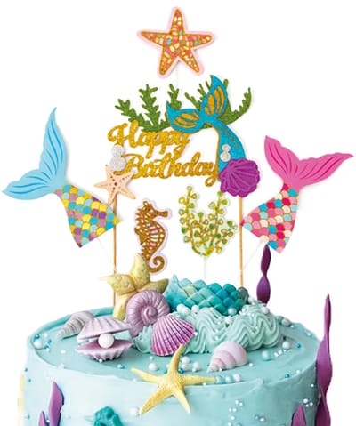 Taarttopper Zeemeerminstaart - Happy Birthday - Verjaardag - Taartversiering - Taartdecoratie - Taart Topper - Cake Topper