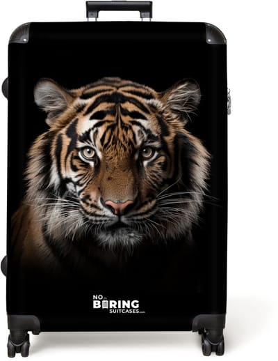 NoBoringSuitcases.com® - Koffer groot - Reiskoffer lichtgewicht - Tijger portret met zwarte achtergrond - Rolkoffer met 4 wielen - Grote trolley XL - 98 liter bagage