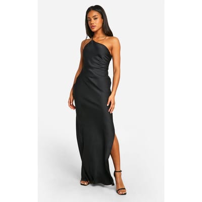 boohoo Dames Satijnen Asymmetrische Riem Maxi Jurk | Black | Maat: 16