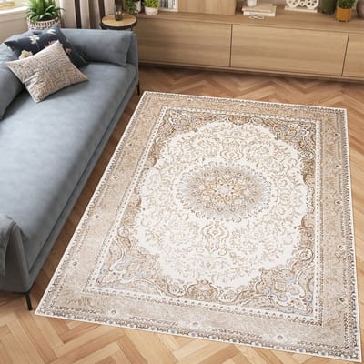 Tapiso Hera Vloerkleed Creme Vintage Woonkamer Oosters Tapijt Maat- 80x150