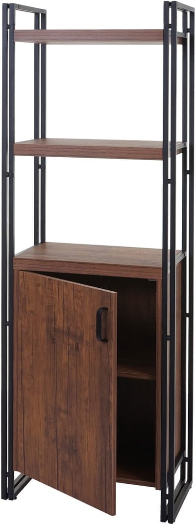Boekenplank MCW-A27, Staande plank Woonplank, Opbergvak met deur 165x55cm 3D structuur wild eiken look