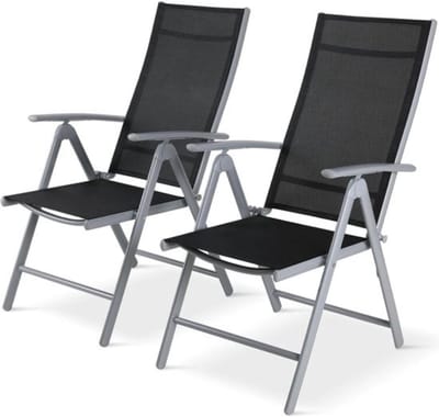 Thuys - Opvouwbare Terrasstoel - Set van 2 - Tuinstoel - Campingstoel - Lounge Stoelen - Hoge Rugleuning - Aluminium Stoel - Lichtgewicht - 120kg Draagkracht - Zwart