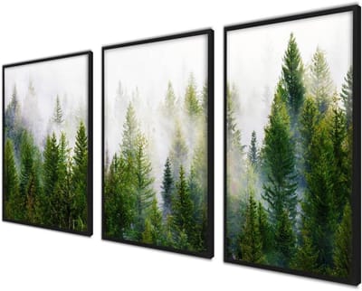 Poster Set - Wanddecoratie - Woonkamer Inrichten - Set van 3 - 50x70 cm - Bos in mist