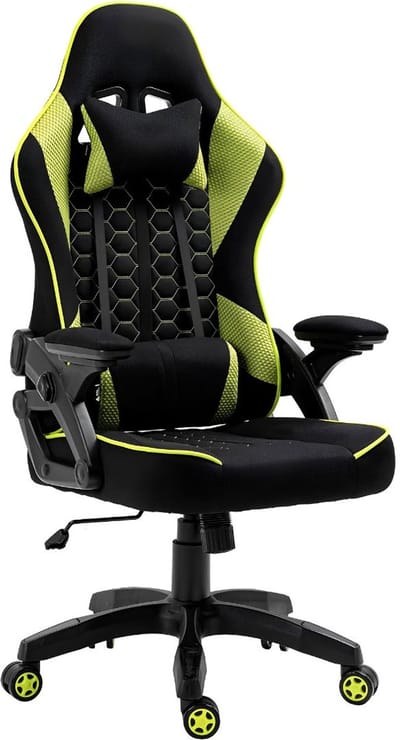 SP® Gamingstoel - 130 kg - Ergonomische gamingstoel van stof - Gamingstoel met lendenkussen - Zwart/Groen - 52cm x 59cm x 126cm