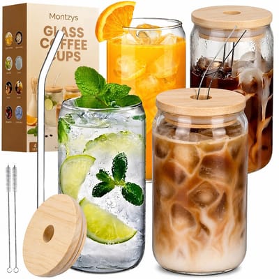 Montzys® Latte Macchiato Glazen - 4 Stuks - Koffie Drinkbeker 500ML - Koffiebeker - Cocktail & Ijskoffie Glas - Theemok - Inclusief Glazen Rietjes & Mixers