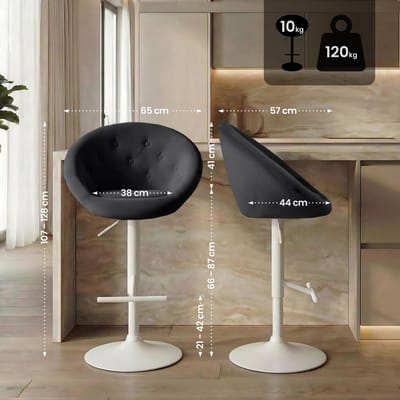 CLP London Barkruk - met rugleuning - draaibaar - verstelbaar - metalen frame - velvet - fluweel - wit/zwart