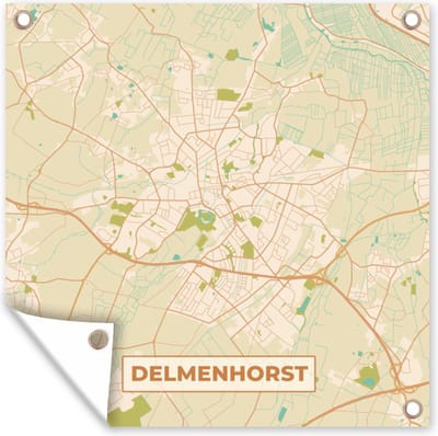 Tuin poster Delmenhorst - Plattegrond - Kaart - Stadskaart - Vintage - 200x200 cm - Tuindoek