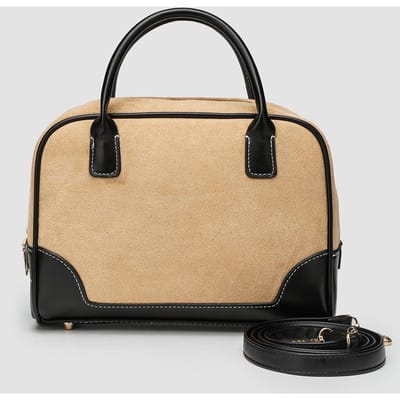 Tas Vintage Suède Kleur Contrast Schoudertas Handtas Niche Design Instagram Pendeltas Schoudertas Dames beige