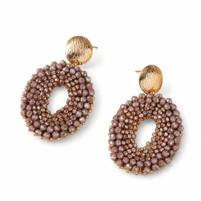 Luxamore® Oorbellen Dames Ovaal – Handgemaakte Oorhangers met Glaskralen en Stainless Steel – Koffiebruin Goudkleurig – Lichtgewicht Statement Drop Earrings – Cadeau voor Vrouwen