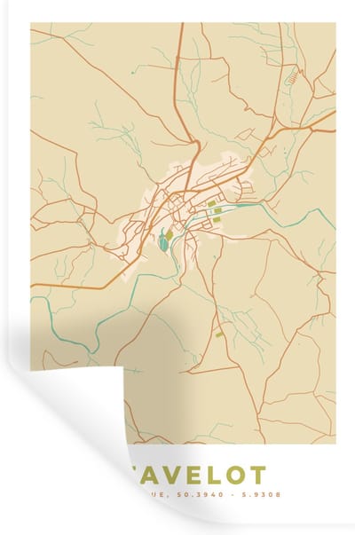 Muurstickers - Sticker Folie - Stavelot - België - Kaart - Stadskaart - Plattegrond - 20x30 cm - Plakfolie - Muurstickers Kinderkamer - Zelfklevend Behang - Zelfklevend behangpapier - Stickerfolie