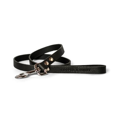 Cooper & Quint No Fuss Hondenriem Leer - Zwart - Smal - 105cm - Zilver