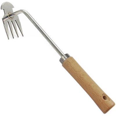 Désherbeur manuel de jardin, râteau à dents tranchantes, outil de désherbage pour enraciner l'herbe pour éliminer facilement les mauvaises herbes gray