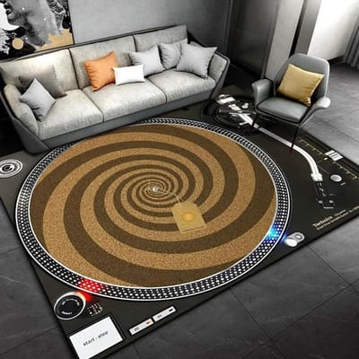 Woonkamer, Slaapkamer, Kantoor, Zwart Tapijt, Retro Discspeler Vinylplaten Patroon Tapijt, Vlekbestendig Tapijt, Snelle Levering 40x60cm (16x24in)