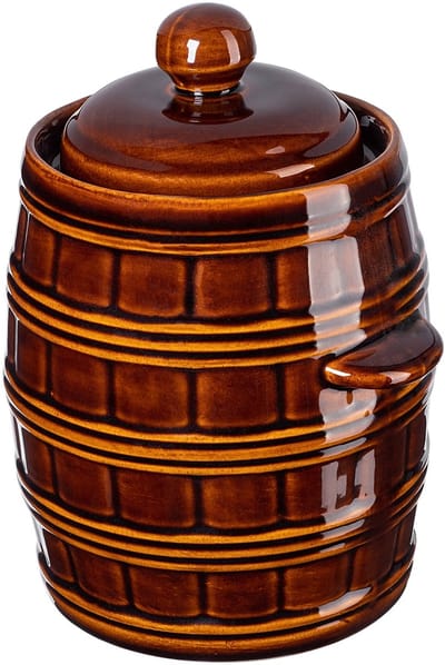 KADAX Steengoed pan, dichte keramische pot met watergoot en deksel, vaatwasmachinebestendige steengoedpan, gaarpan van keramiek, inlegpan voor komkommers (bruin, 3,2 l)