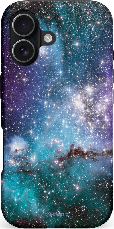 Casetastic hoesje geschikt voor Apple iPhone 17 - MagSafe - Dubbellaagse bescherming - Nebula nachtdroom - Fashion Case - Donkergrijs Petrol Grijs Lavendel