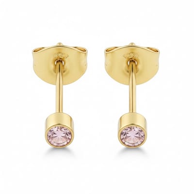 Oorbellen - Mini zweerknopjes -3mm- roze zirkonia oorbellen dames -Rvs