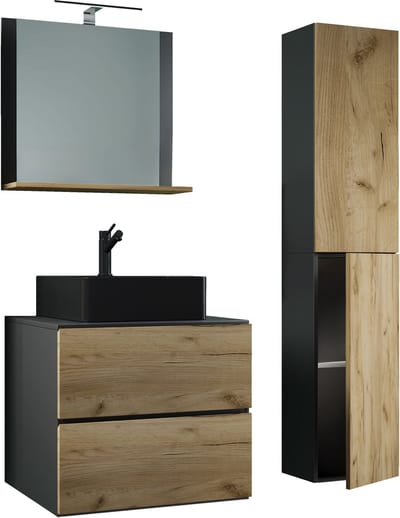 4-delig badmeubel Wastafel Badkamermeubelset Wastafel Lendas-BL Breedte 60 cm Lade