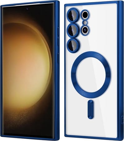 Telefoonhoesje Geschikt voor Samsung Galaxy S22 Ultra – Siliconen Hoes met Chroom – Compatibel met MagSafe – Geïntegreerde Camerabescherming – Donkerblauw – FuturiQ