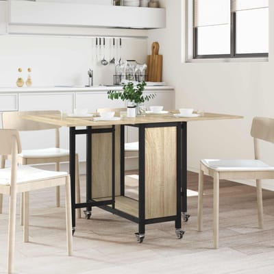 vidaXL - Vouwbare - eettafel - met - wieltjes - 130 - x - 80 - x - 76,5 - cm - staal - PB