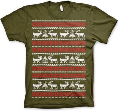 Heren Tshirt -S- Christmas Knit Pattern Groen