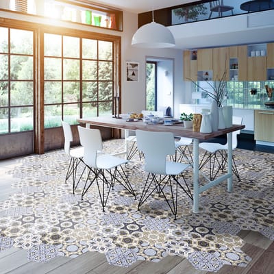 Antislip vloerstickers met beschermlaag - VIVINA zeshoekige vloertegels - 60x135cm - 10 zeshoekige stickers 30x26cm