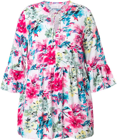MIAMODA - Dames - Blouse A-lijn bloemmotief volants - Sneeuwwit - Maat 44