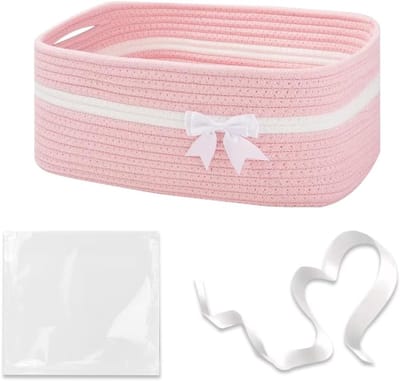 Grote Lege Cadeaumand 34x25x15 cm, Decoratieve Opbergmand met Handgrepen, Perfect voor Verjaardag en Huwelijk, Inclusief Cadeauzakjes en Linten