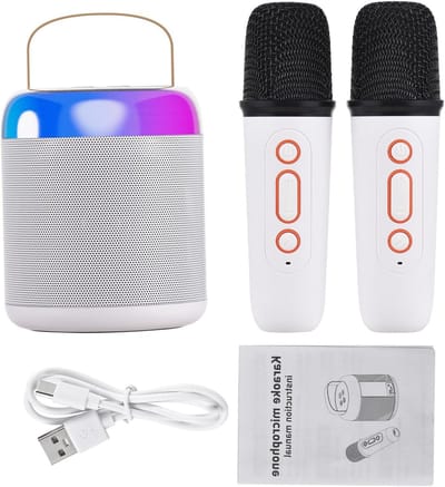 Karaoke set - Zing set - Feestjes thuis - Met RGB lichten - 15 x 15 x 10 cm - Wit