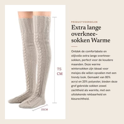 Dailygoods- Overknee-sokken - Extra lange gebreide sokken - Warme winterkousen - Rekbare kousen - Ideaal voor cosplay - Voetlengte 25 cm - Slanghoogte 75 cm - Kniekousen