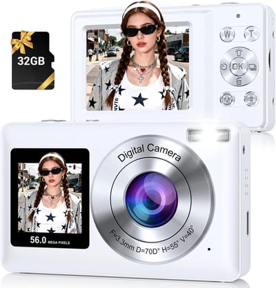 KZQ Digitale Camera - 4k - 48mp - 18x Digitale Zoom - Voor En Achter Dubbele Camera - 2 4 Inch En 1 3 Inch Dubbele Scherm - Met 32gb Sd Kaart - Draagbare Vlogcamera - Wit