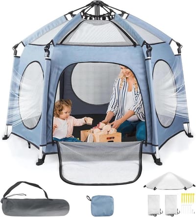 Opvouwbare babybox met matras en zonwering - 144 x 103 cm - Lichtgewicht en draagbare reisbox voor baby's