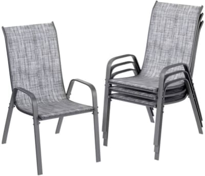 Metalen Buitenstoelenset - Tuinstoelen - Tuintafel stoelen - Stapelbare Terrasstoelen van Textilene - Set van 4, Max. Belastbaarheid 150 kg - Grijs