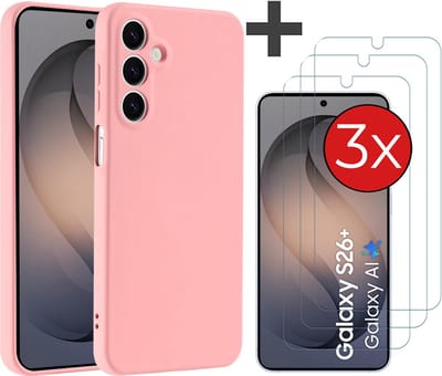 Hoesje geschikt voor Samsung Galaxy S26 Plus hoesje zacht siliconen met 3 Stuks gehard glas Screenprotectors - Arara backcover - Licht Roze