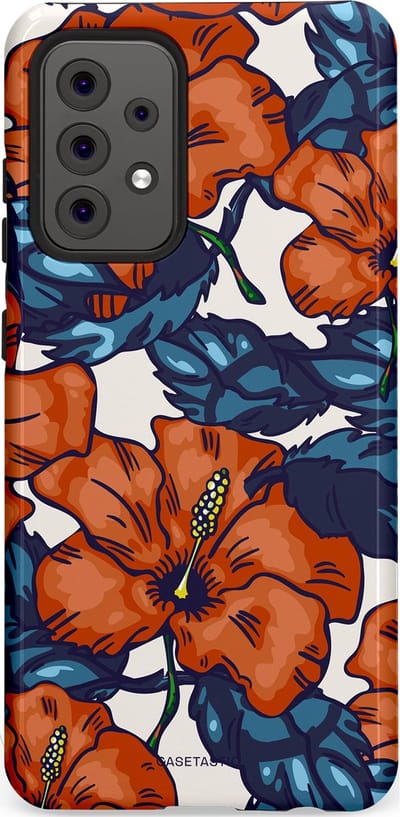 Casetastic hoesje geschikt voor Samsung Galaxy A52 (2021) 5G / Samsung Galaxy A52 (2021) 4G - Dubbellaagse bescherming - Exotische paradijs - Fashion Case - Terracotta Donkerblauw Bruin Donkergrijs