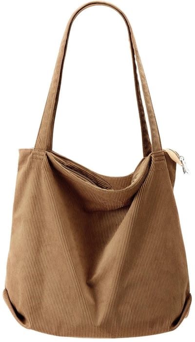 Dailygoods- Corduroy Tas Grote Shopper - Schoudertas - Dagtas - Zipper Tas - Handtas - Geschikt voor School/College