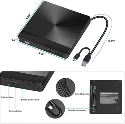 Externe DVD Brander - USB Optische Drive - Laptop PC - Hoge Snelheid - Draagbaar - Zwart