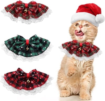 Kersthalsband Set voor Katten - 3 Stuks met Belletjes, Feestelijke Rood Groen Zwart Geruit Ontwerp, Perfecte Kerstdecoratie voor Huisdieren
