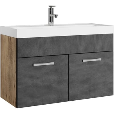 Badplaats Badkamermeubel Set Paso 01 80 x 40 cm – Kastanje Eiken met Donker Grijs – Badmeubel met Wastafel