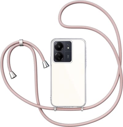 Hoesje met Koord geschikt voor Xiaomi Poco M6 Pro - Back Cover Siliconen Case Transparant Hoes Roségoud